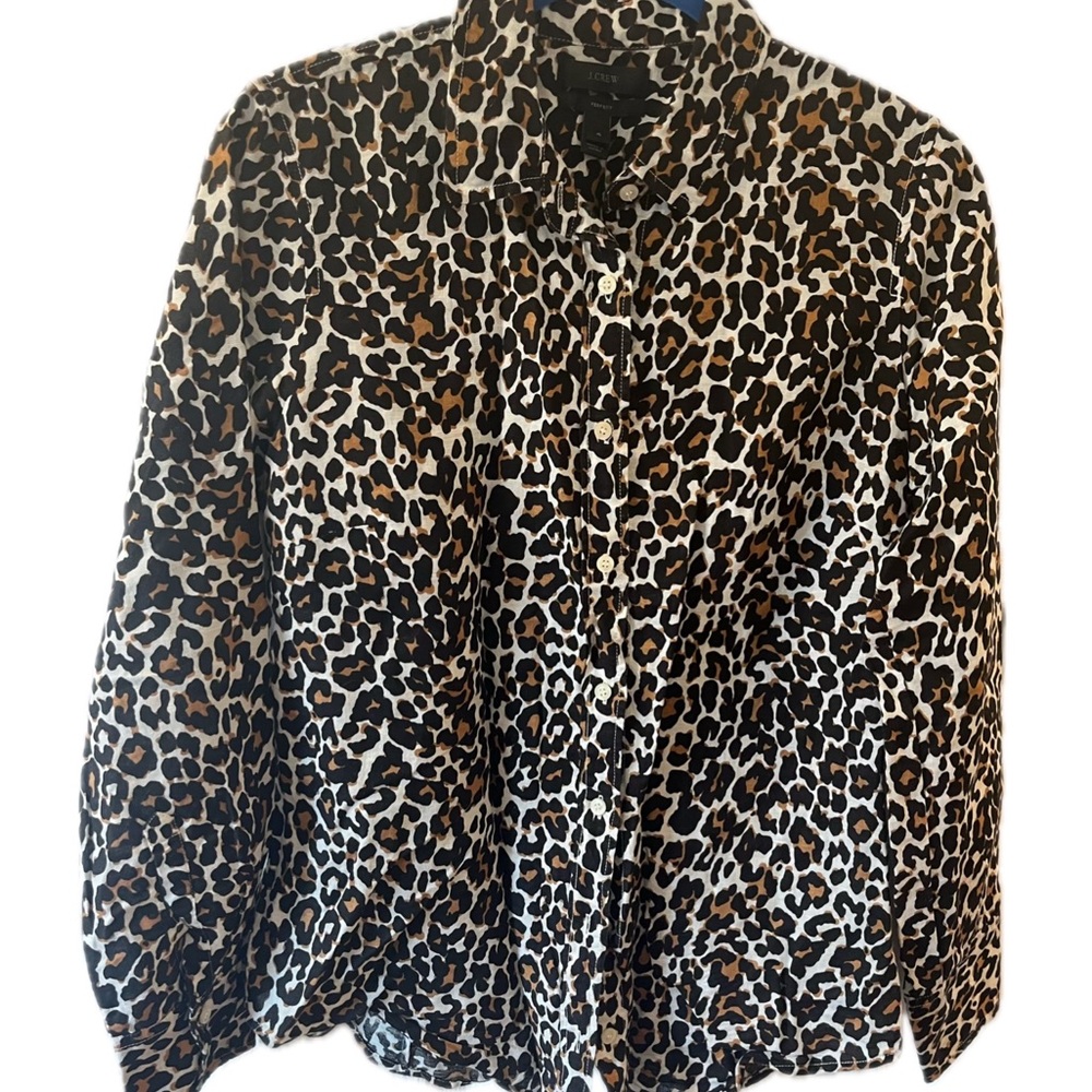 J. Crew Linen and cotton Leopard Print shirt blouse